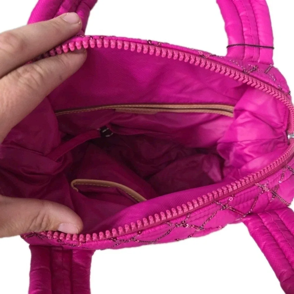 NEW MZ Wallace Mini Crossbody Metro Tote Deluxe Bag in Bright Fuchsia Sequins - Picture 11 of 16